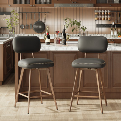 Modern Swivel Upholstered Counter Stools with Metal Frame