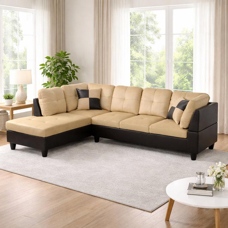 103.5" Wide Microfiber Sofa & Chaise, Left Hand Facing, Espresso Microfiber