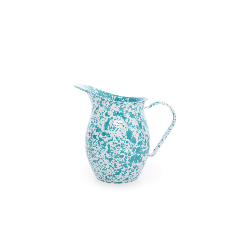 Crow Canyon Enamelware Splatter Small Pitcher, Turquoise