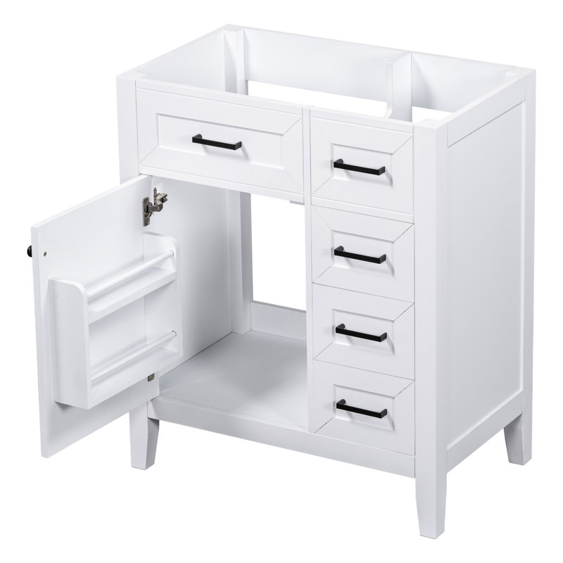 Meuble-lavabo de 30 po - Armoire blanche avec tiroir en bois massif et design autoportant contemporain, White