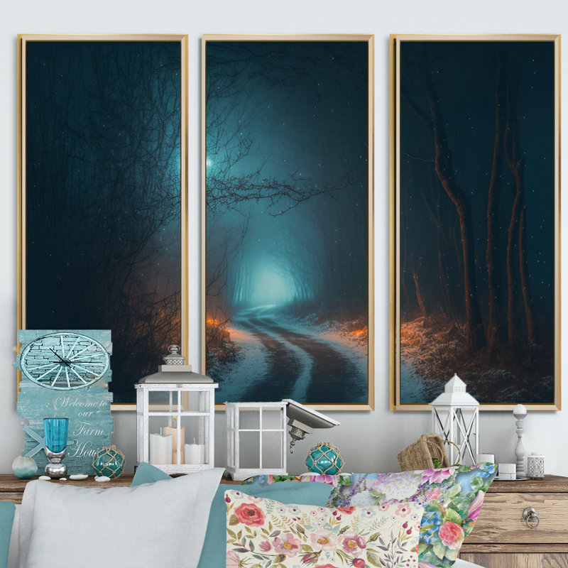 Anagabriela - 3 pièces sur toile, Toile avec cadre doré, H 20 po x l 36 po x P 1 po