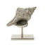 Sculpture coquille de conque argentée antique sur socle H 10,5 po