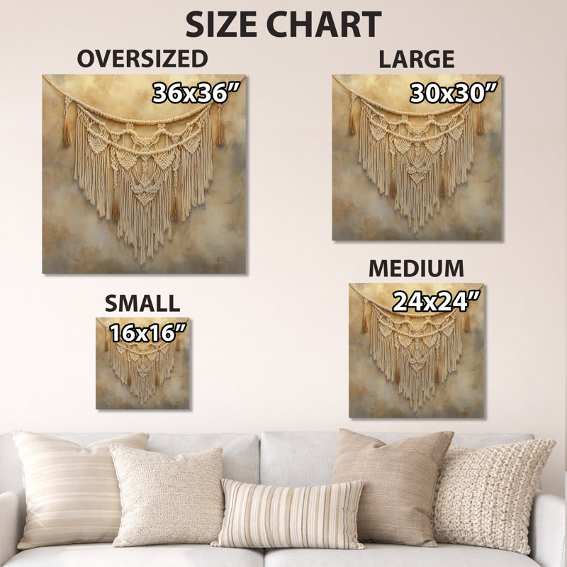 «Golden Macrame Spirit», art mural bohème abstrait, impression sur métal, L 36 po x H 36 po