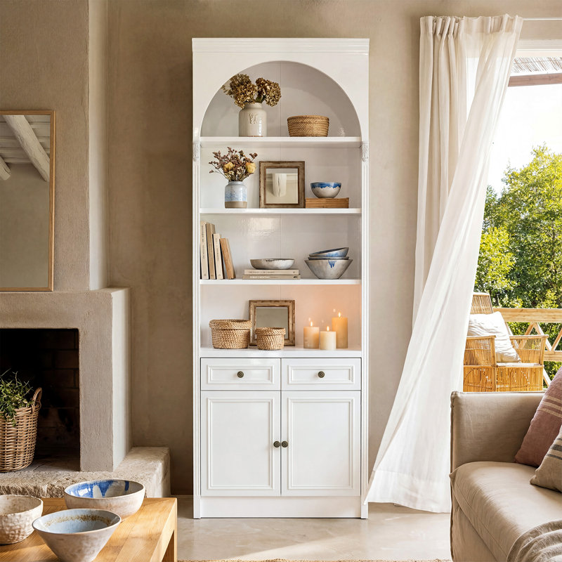 86.6'' H Lighted Arched China Cabinet with 2 Drawers