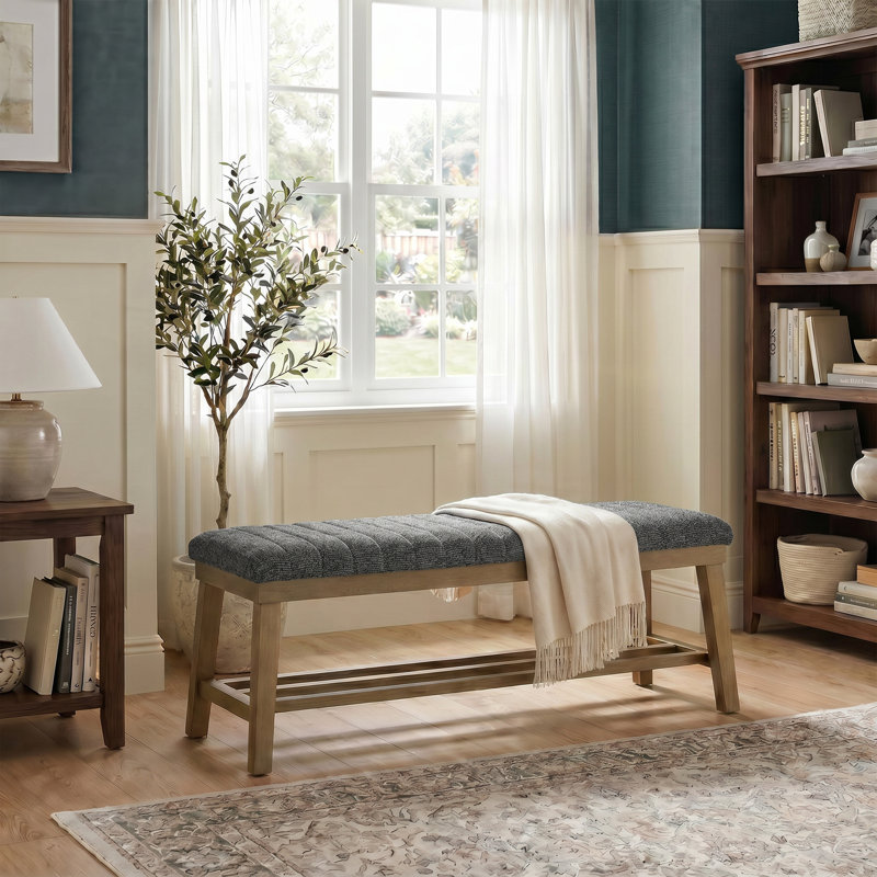 Modern Upholstered Storage Bench Solid Wood Entryway Shoe Bench, Black Striped