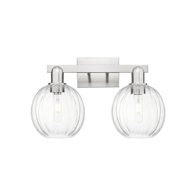 Eldon - 2 Light 16" Globe Shade Bath Vanity Light, Clear, Antique Brass/Matte Black