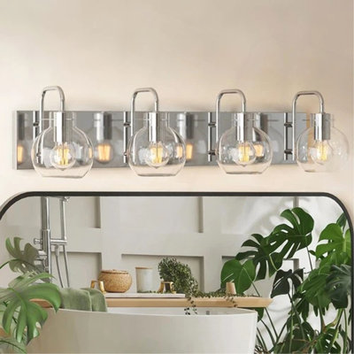Applique murale moderne en nickel brossé pour salle de bain avec abat-jour en verre transparent - 4 lumières