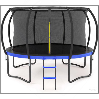 12FT Outdoor Big Trampoline Inner Safety Enclosure Net, Ladder, PVC Spring Cover Padding, For Kids, Blue Color