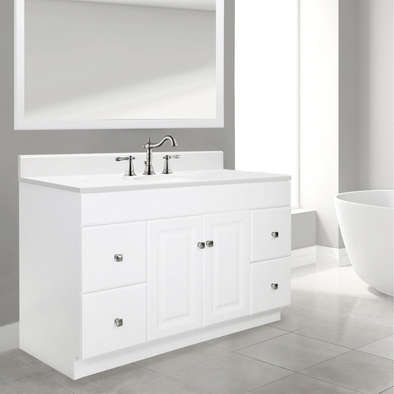 Meuble-lavabo de 48 po Wyndham, prêt à assembler, bois massif, blanc