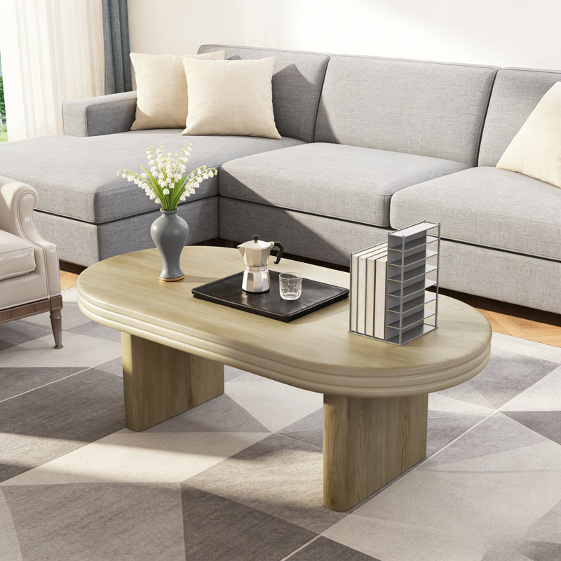 Table basse moderne cannelée ovale, Naturel