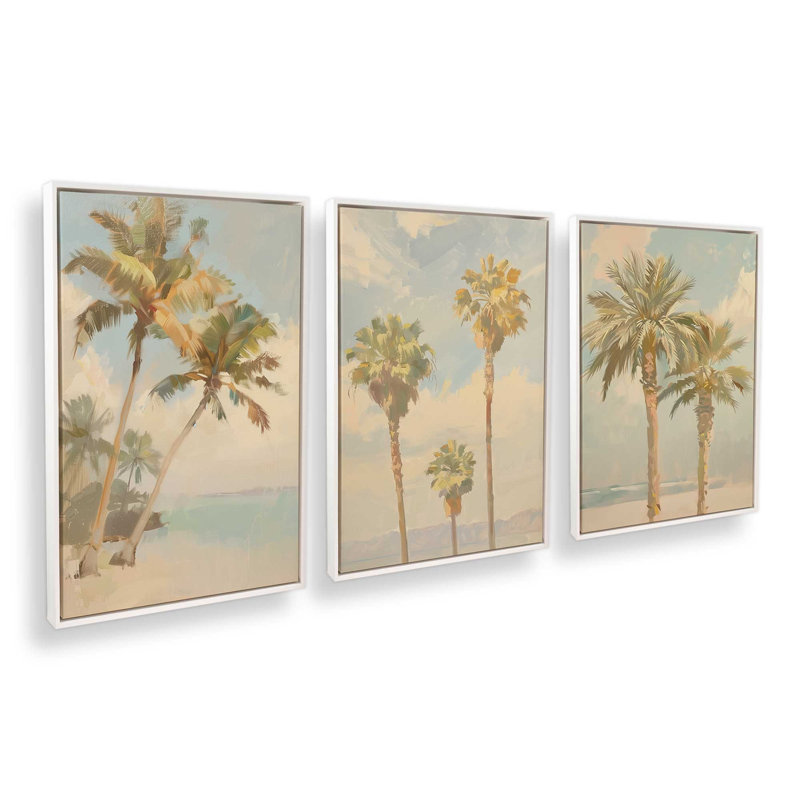 Ensemble de 3 imprimés Coastal Palms, 12 po x 8 po, Cadre flottant blanc opaque