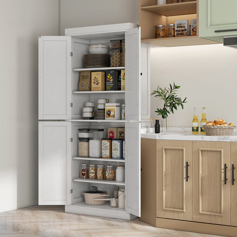 Garde-manger autoportant, armoire de rangement haute avec 4 portes et 2 tablettes réglables