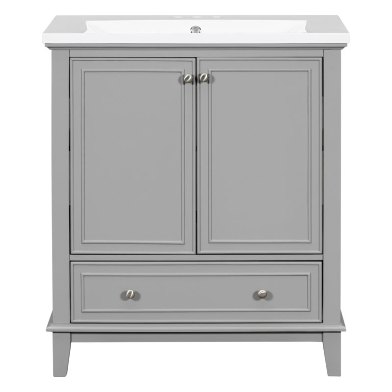Meuble-lavabo 30 po avec lavabo et porte en céramique, Argent, Gris