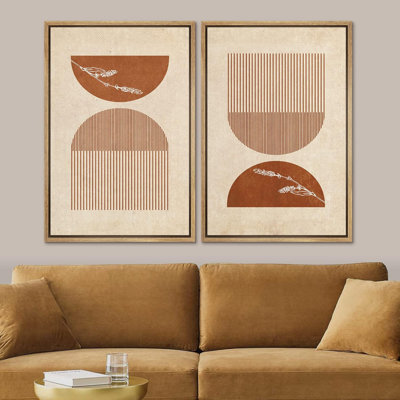 Formes géométriques semi-circulaires géométriques abstraites, art moderne, décoration murale, style bohémien zen, 2 pièces