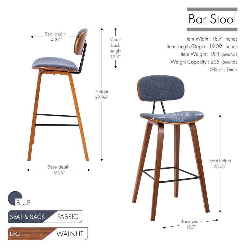 Tabouret de bar 28,74 po Parkville, Bleu