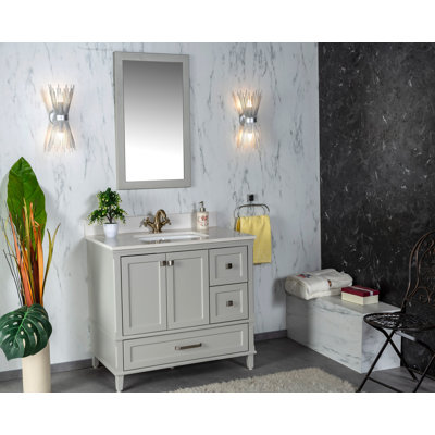 Nera 36"" Free-standing Single Bathroom Vanity with Quartz Vanity Top, Sink, Mirror, Handles -  Adorn Vanity, AVNCG36