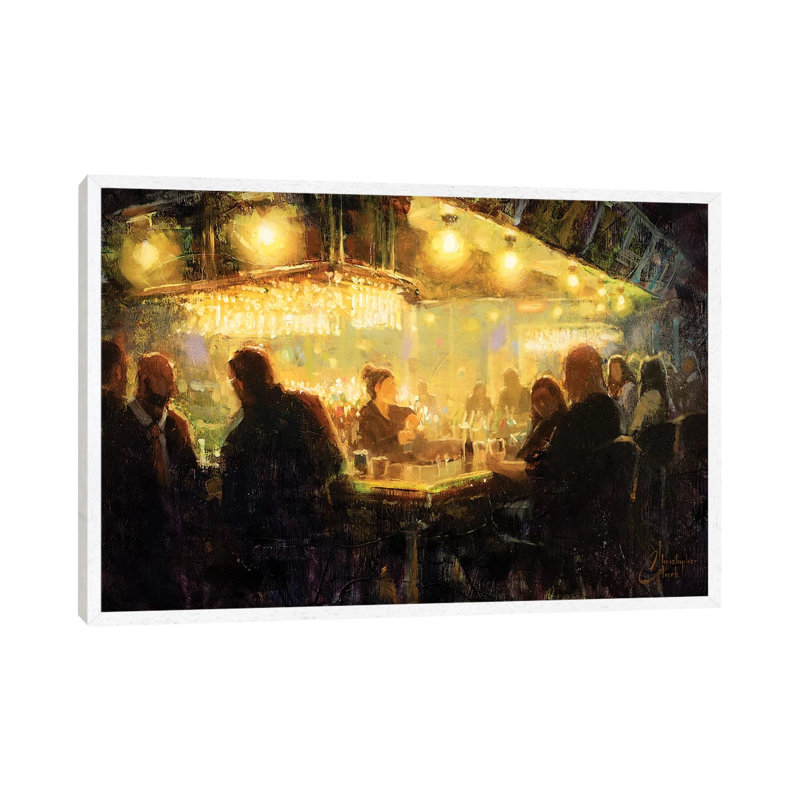 A Night Out With Friends by Christopher Clark - Painting on Canvas, White Framed, 45.72cm H x 66.04cm W x 3.81cm D