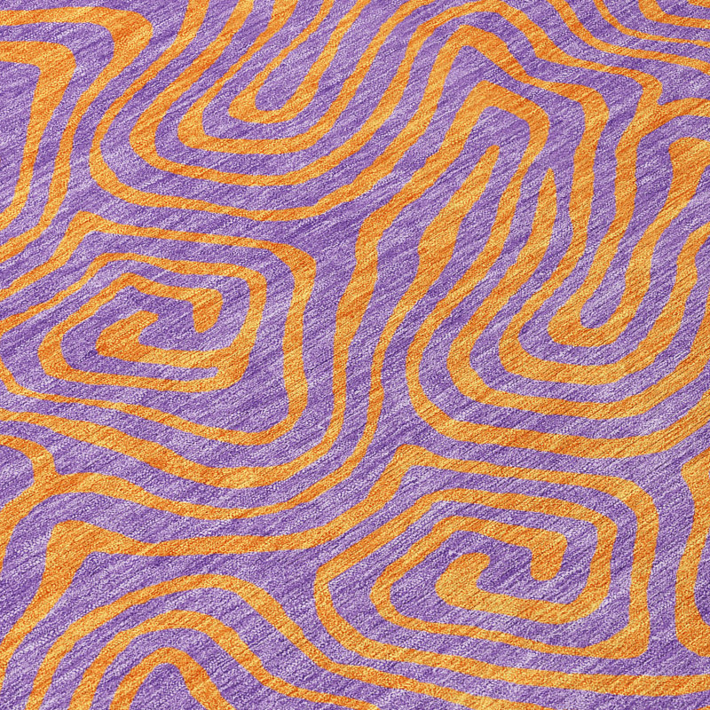 Purple and Orange Swirl Pattern Washable Synthetic Rug