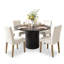 Ensemble de table de salle à manger pour 4 personnes avec table ronde et 4 chaises rembourrées en lin-766956705