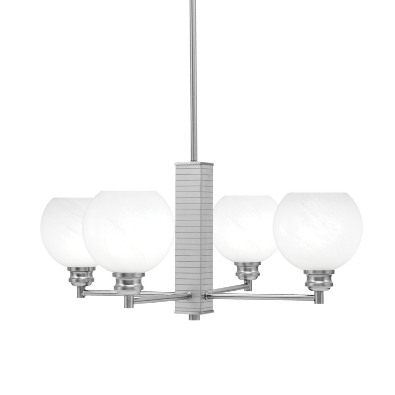 Edge 4 Light Chandelier With 5.75" Glass, Brushed Nickel
