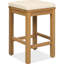 5 pièces pour l'extérieur avec table en bois et quatre tabourets confortables avec coussins beiges, idéal pour la détente dans le jardin, assemblage rapide