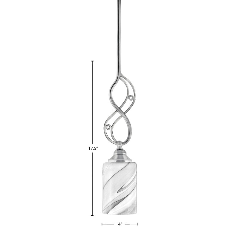 Mini-luminaire suspendu à tige Jazz illustré en finition chromée avec verre de 4 po, Onyx Swirl Glass