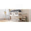 Lit superposé simple au-dessus d'un lit simple en bois avec toit, fenêtre, garde-corps et échelle (blanc)