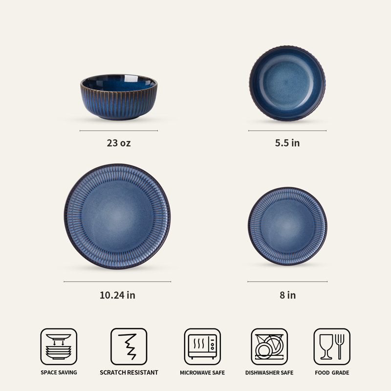 Bevery Piece Stoneware Dinnerware Set - Service for 6, Nebulas Blue