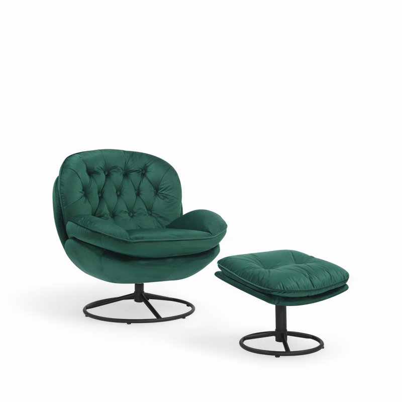 Azura Swivel Accent Chair with Footstool, Emerald Green