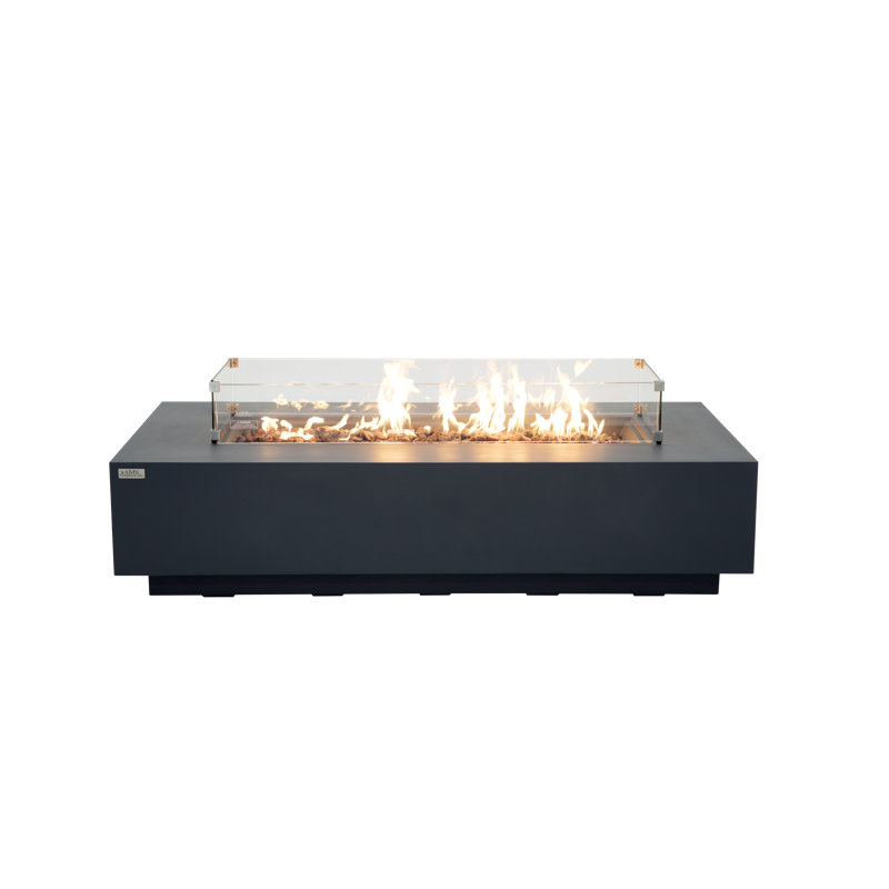Savanah 72" Natural Gas Concrete Fire Pit Table with Wind Guard, Burner Lid, & Cover, Dark Gray