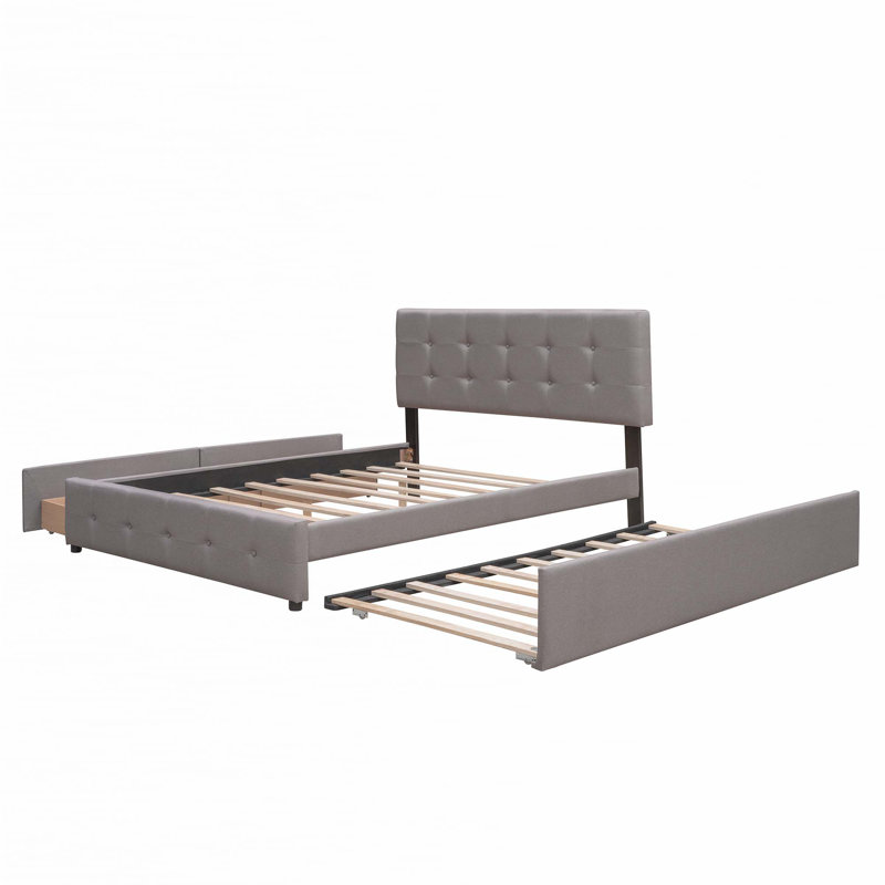Lit plateforme avec rangement et 1 lit gigogne simple, Gris clair