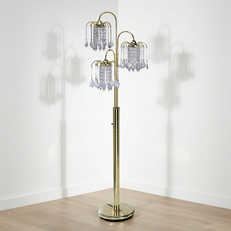 Lampe sur pied de 63 po de hauteur en métal avec finition laiton, conception de lustre en cristal