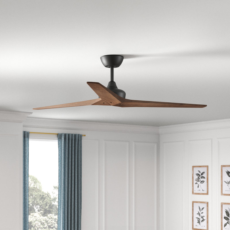 Chisel Indoor/Outdoor Smart Wooden Ceiling Fan with Remote, Matte Black, Walnut, 60" Wide