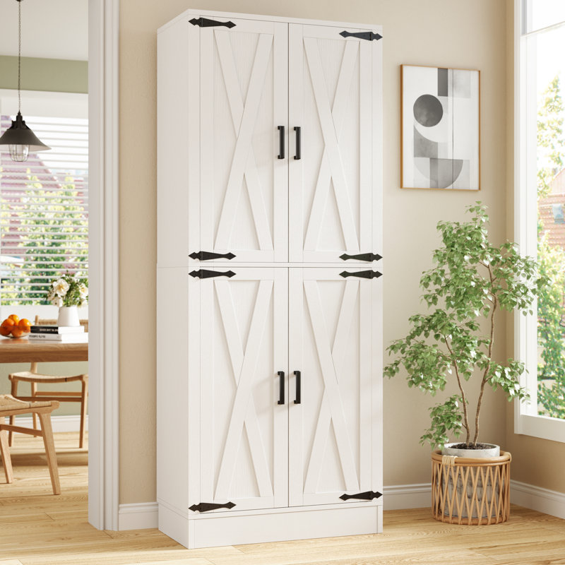 Armoire de rangement 71 po avec 4 tablettes réglables et tiroir, Blanc