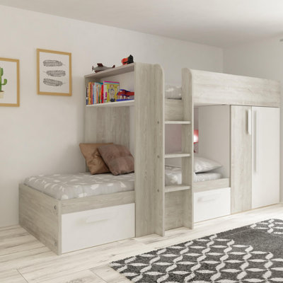 Suri European Single (90 x 200cm) 2 Drawer High Sleeper Bunk Bed with Bookcase