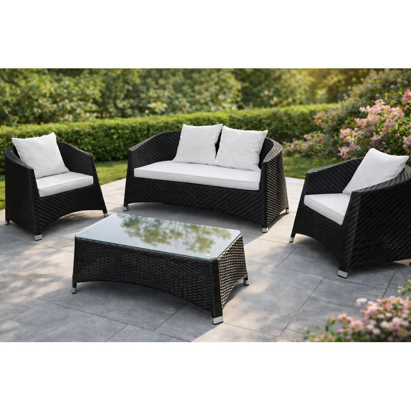 Beanna 4-Person Patio Conversation Set with Cushions – Modern Outdoor Seating with Special Rattan Wave Design & Extra-Comfort Cushions