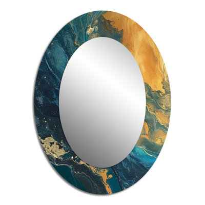 Golden Sunshine In Deep Blue Ocean Abstract III - Modern Oval Wall Mirror
