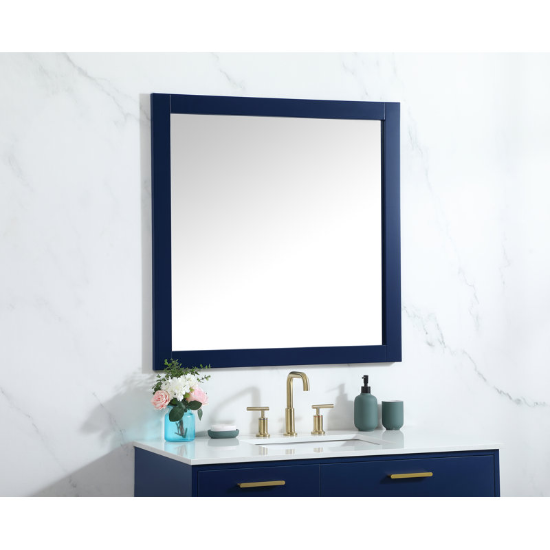 Rosenow Wood Flat Wall Mirror, Blue, 36'' H x 36'' W