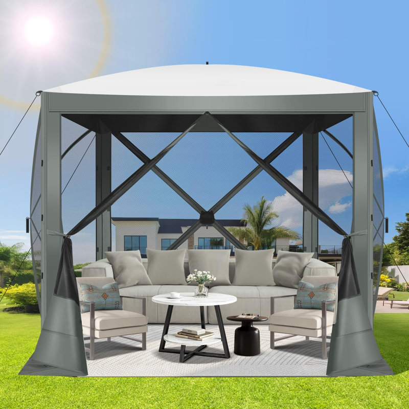 6FTx6FT Screen Room with Mosquito Netting, Hub Tent Instant Screened Canopy with Carrying Bag and Ground Stakes, Gray