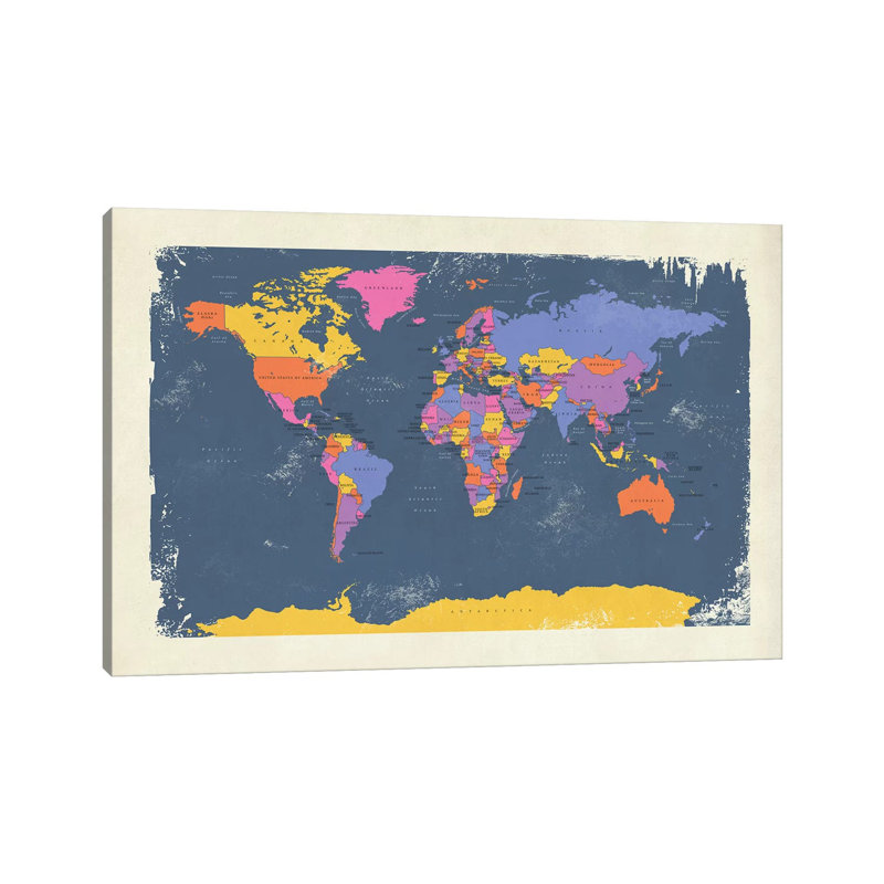 Retro Political Map Of The World III by Michael Tompsett - Wrapped Canvas Gallery-Wrapped Canvas Giclée