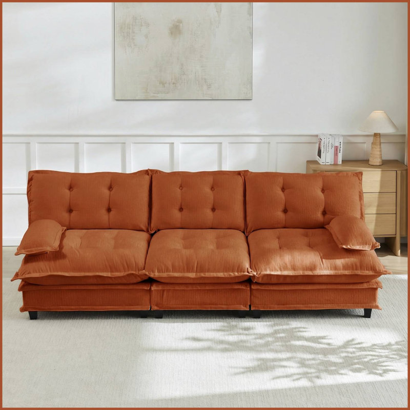 Canapé rembourré moelleux en chenille Cloud, H 35,4 po x l 107,8 po x P 33,8 po, Orange