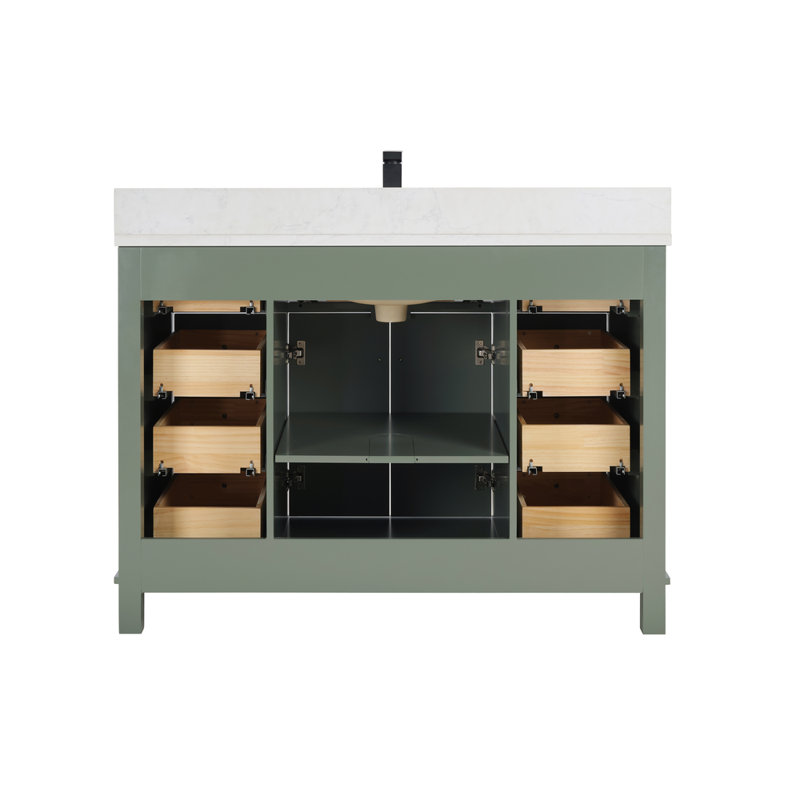 48" Solid Wood Sink Vanity With 1' Artificial Stone Top, Pewter Green, Rose Gold
