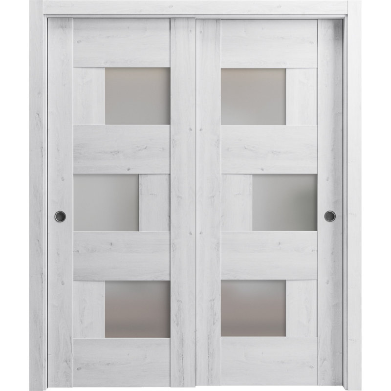 Portes coulissantes en verre givré Sete, 72 po x 96 po, Blanc
