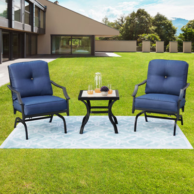 3-Piece Outdoor Patio Rocking Set with Cushioned Chairs and Side Table