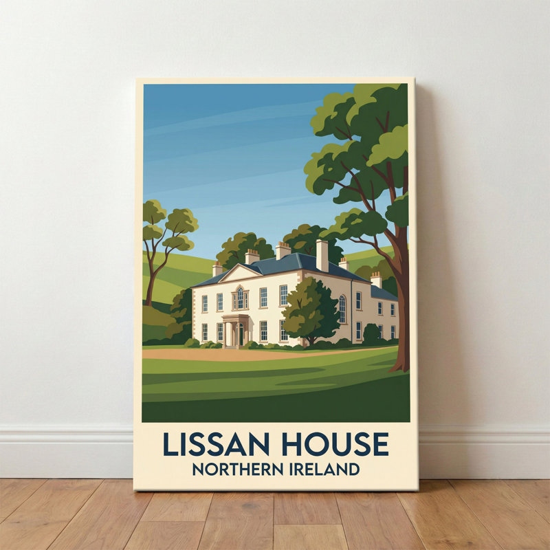 Lissan House, Northern Ireland - Romantic Country House Travel Poster, Castles and Palaces. Giclee Print on Wrapped Canvas. Wall Art, Home Decor - Castles & Palaces, Northern Ireland 1 Piece Wrapped Canvas Wall Art