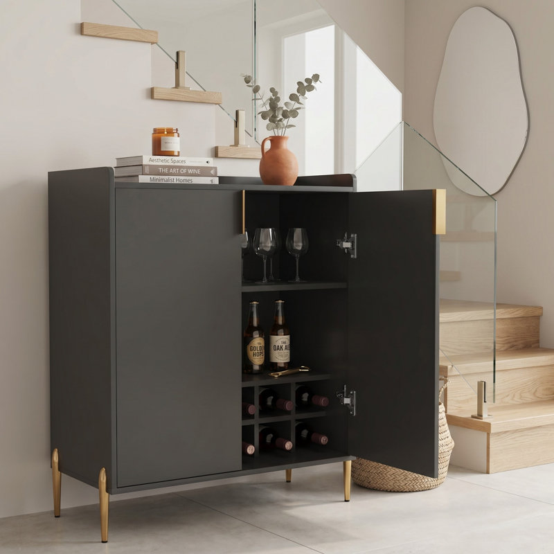 Armoire à vin avec support à vin et tablette ajustable Home, Or/noir