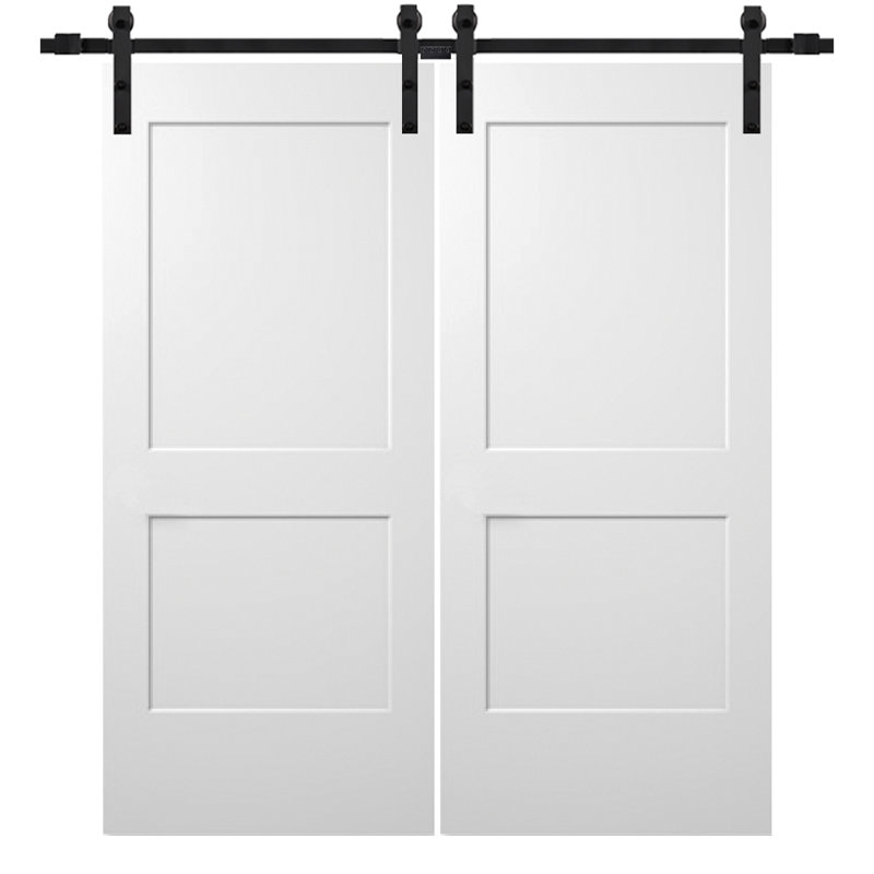 Porte de grange intérieure moulée en bois à panneaux avec ensemble de quincaillerie d’installation, 60 po x 80 po, Noir
