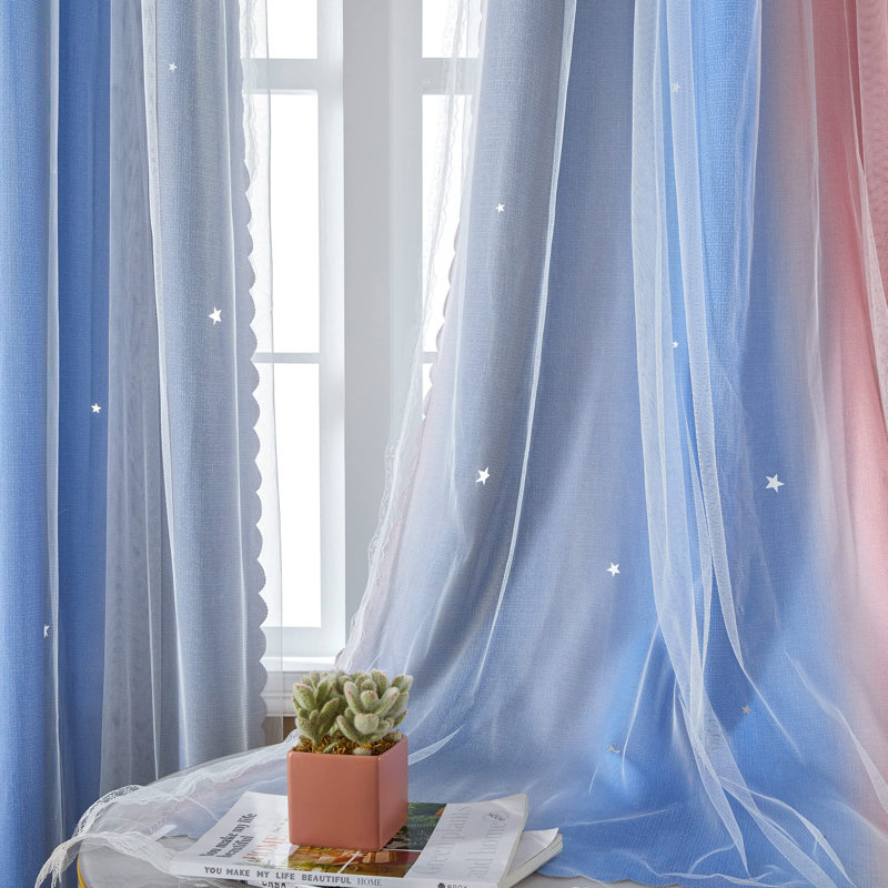 Rideaux arc-en-ciel pour chambre d'enfant - occultant, 1 panneau avec décalcomanies murales licorne, Rose / bleu