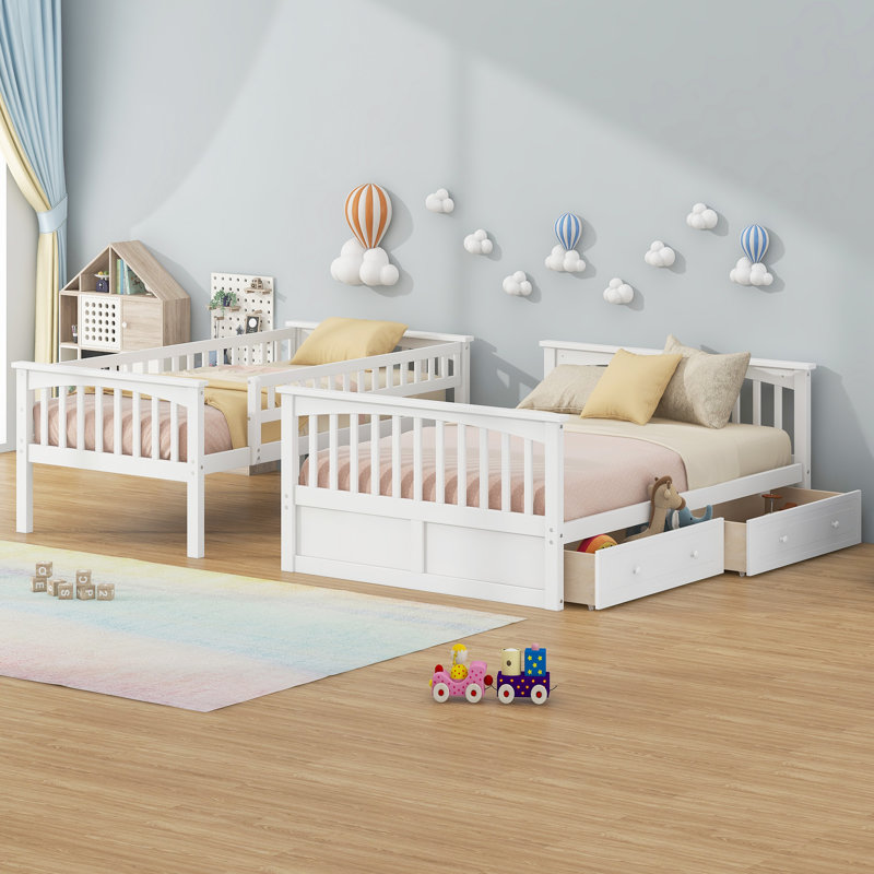 Twin Over Full Bunk Bed With Storage, White