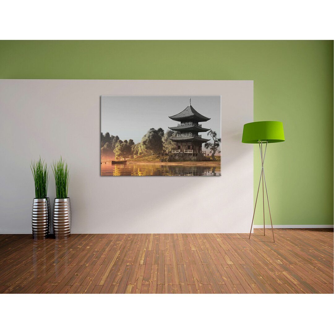 Leinwandbild Asiatischer Tempel an See